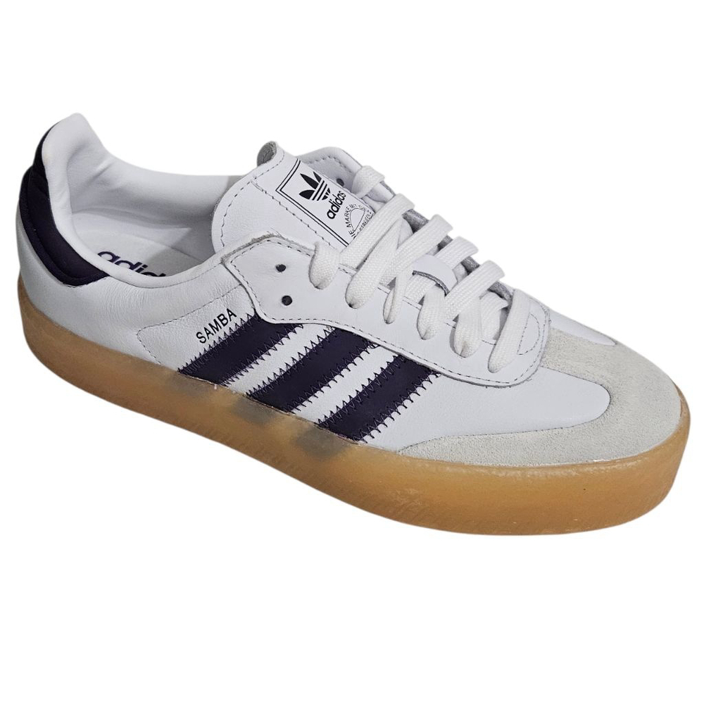 ADIDAS SAMBA Women's White/Purple Leather Lace Up Shoes Sneakers Sz 7.5 - Picture 3 of 8